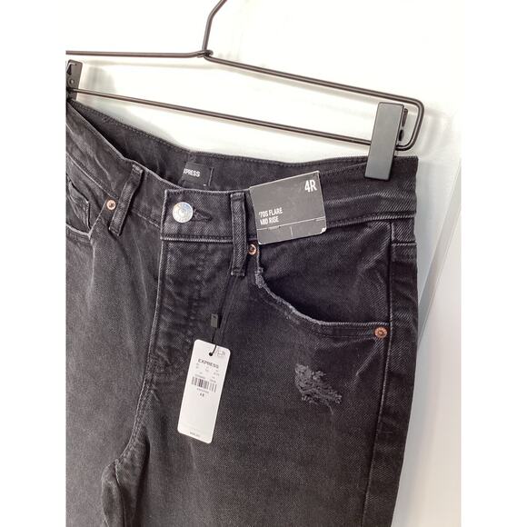 NWT Express Women's Denim Mid Rise 70s Flare Jeans Cowgirl Western Black Size 4R - Picture 4 of 12